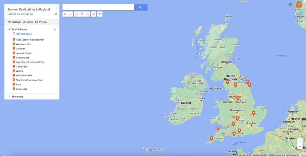 summer destinations in england map