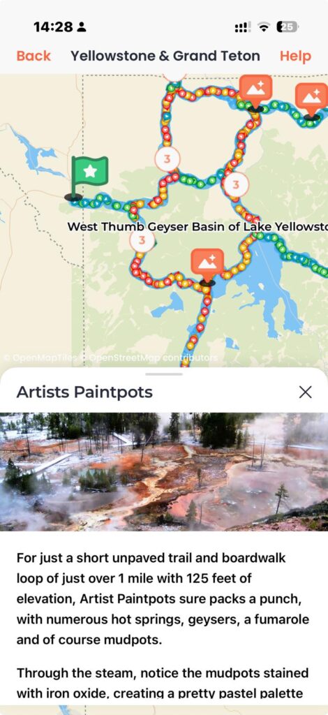 Yellowstone guide along app screenshot