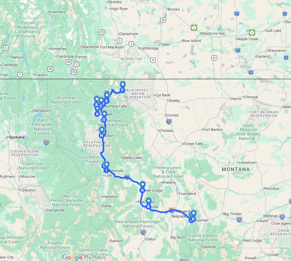 Montana 10-day road trip map