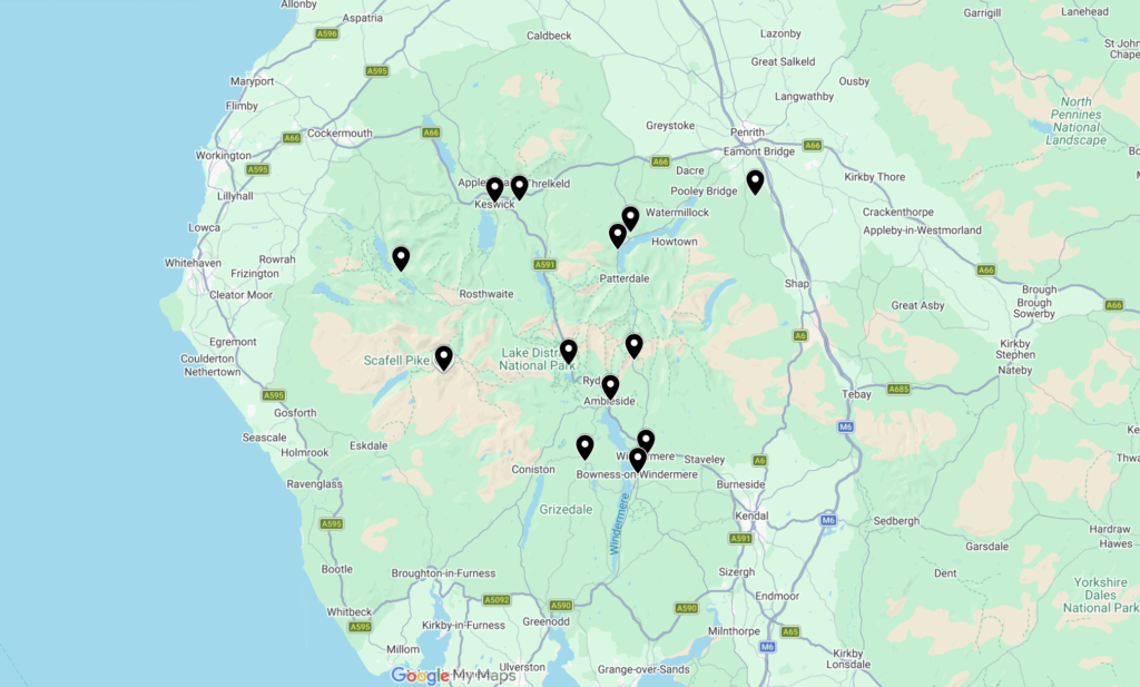 Beautiful places in the lake district map