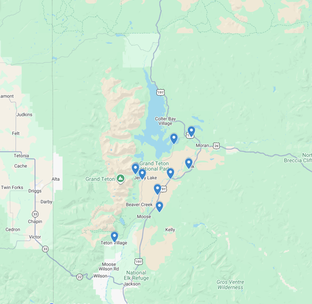 Things to do in Grand Teton map