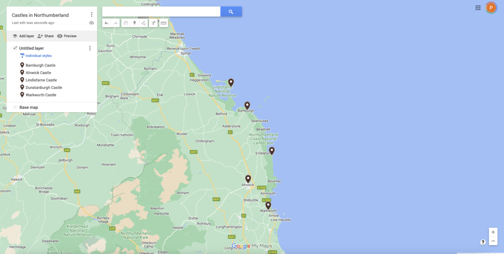 map of castles in northumberland