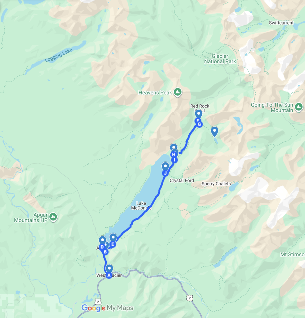 Glacier 1-day itinerary when going to the sun road closed map