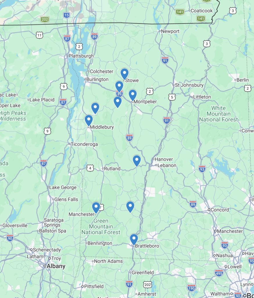 Small Towns in Vermont Map