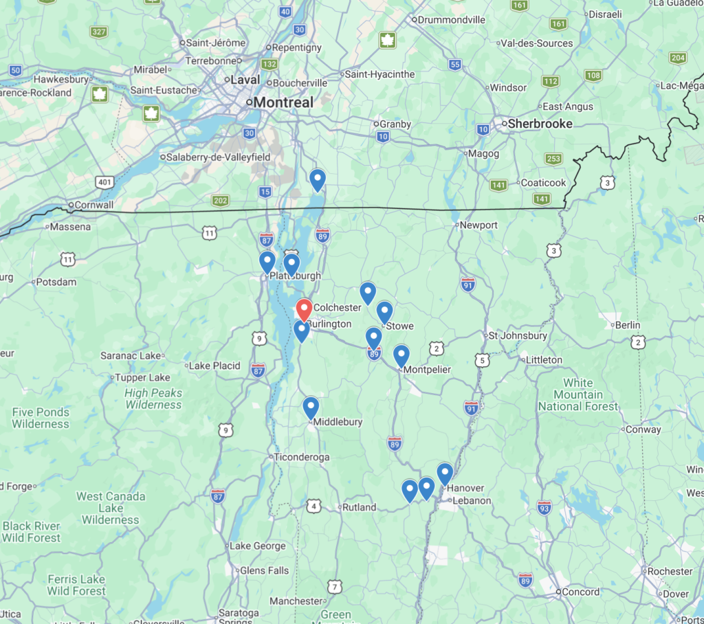 map of day trips from burlington