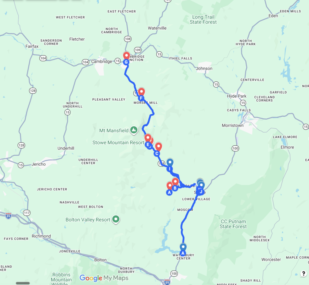 2 days in Stowe VT map