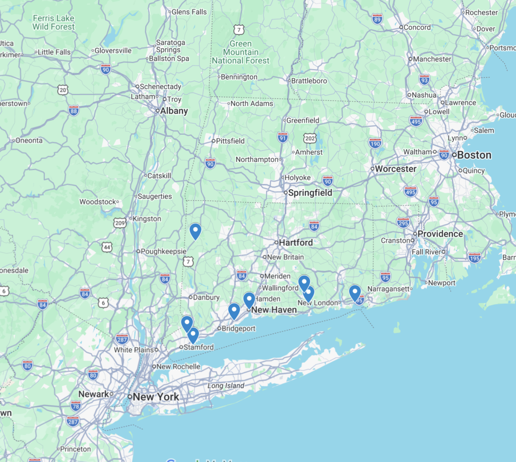 Beautiful Places To Visit in Connecticut map