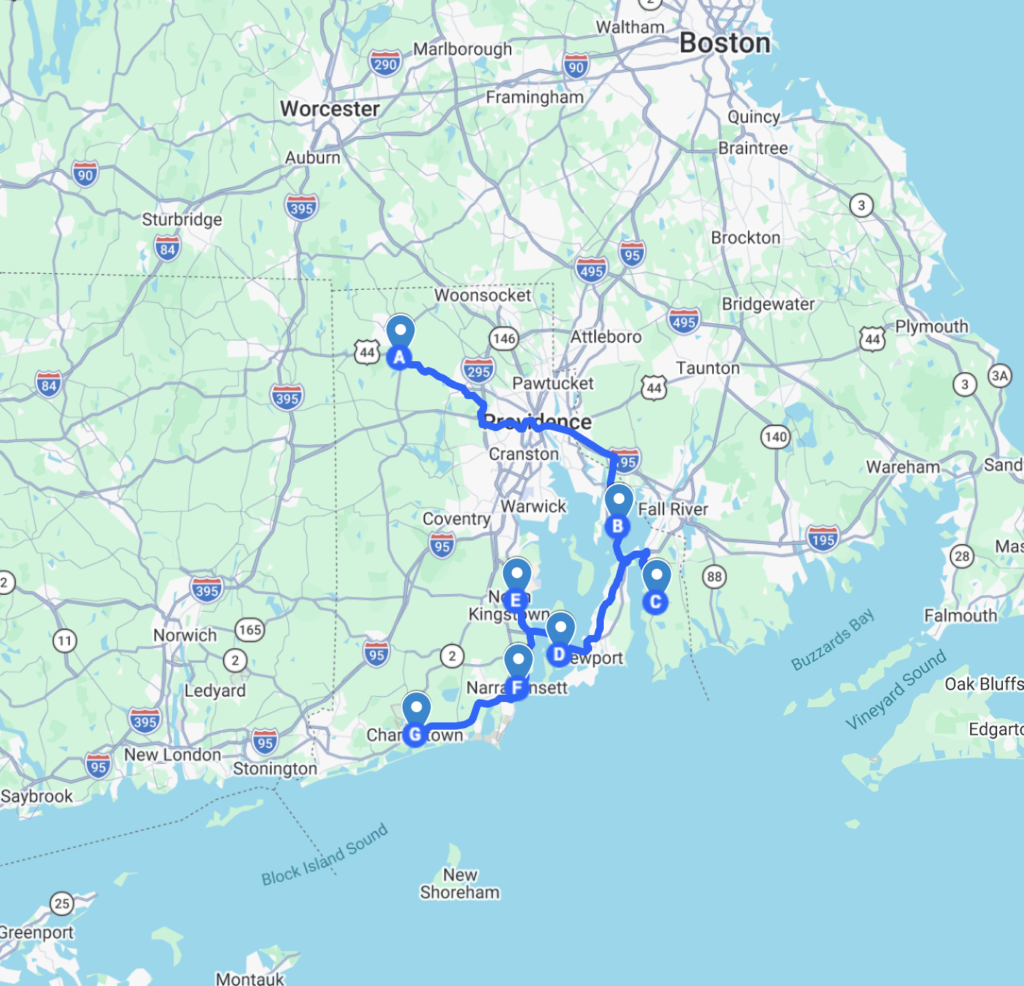 Map Rhode island small towns road trip