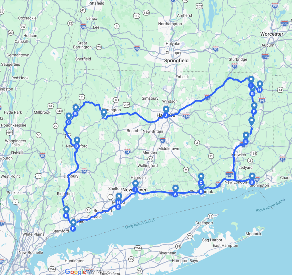 connecticut road trip map