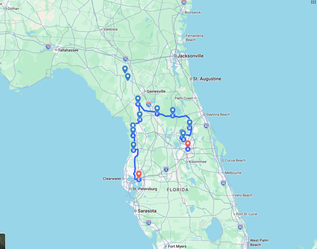florida spring road trip map