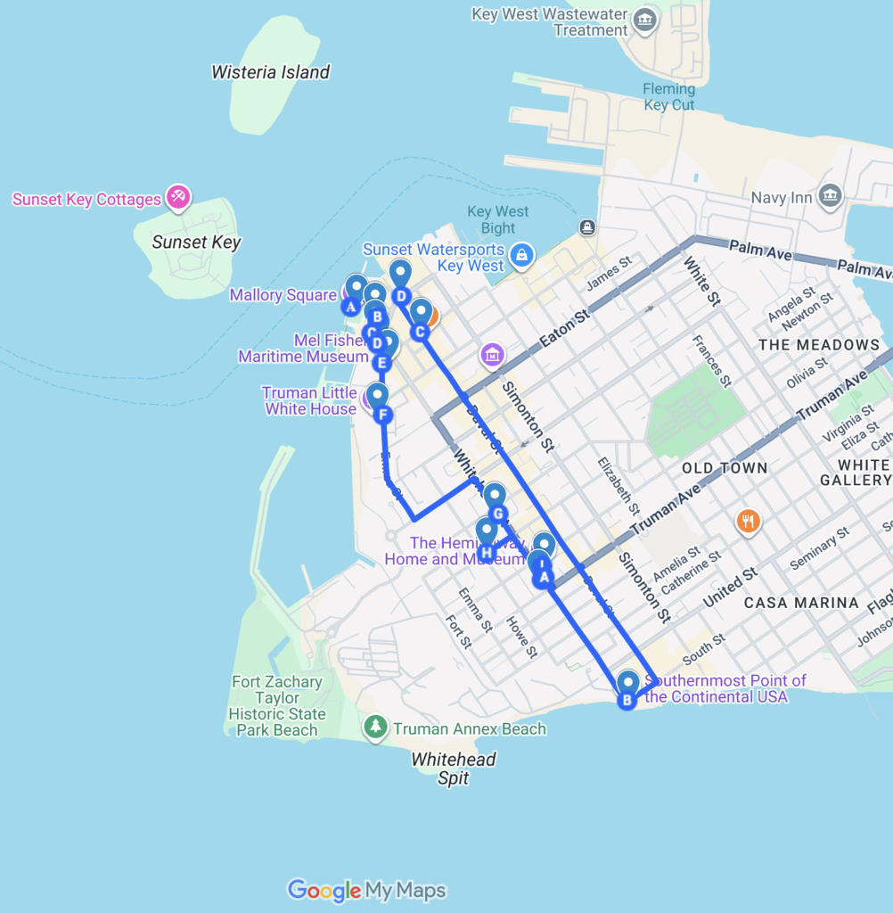 key west 2 day itinerary map
