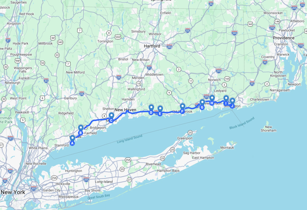 map of the seaside towns in connecticut