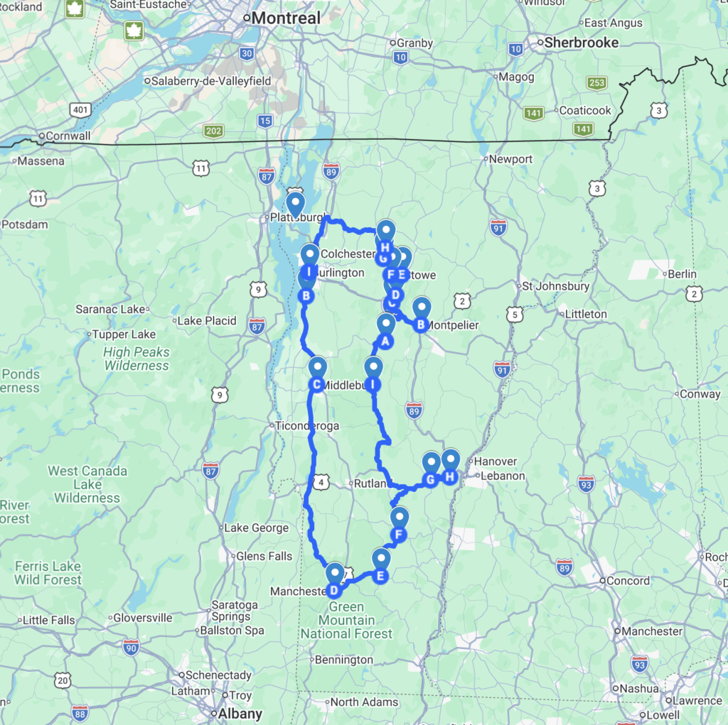 map of vermont road trip