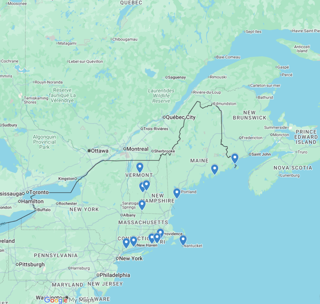 Small towns in New England map