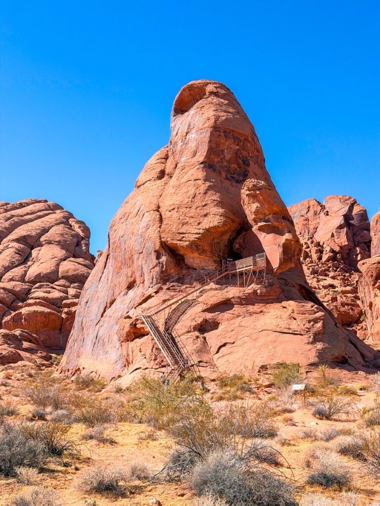 The metal staircase up Atlatl Rock to the petroglyphs in the Valley of Fire State Park