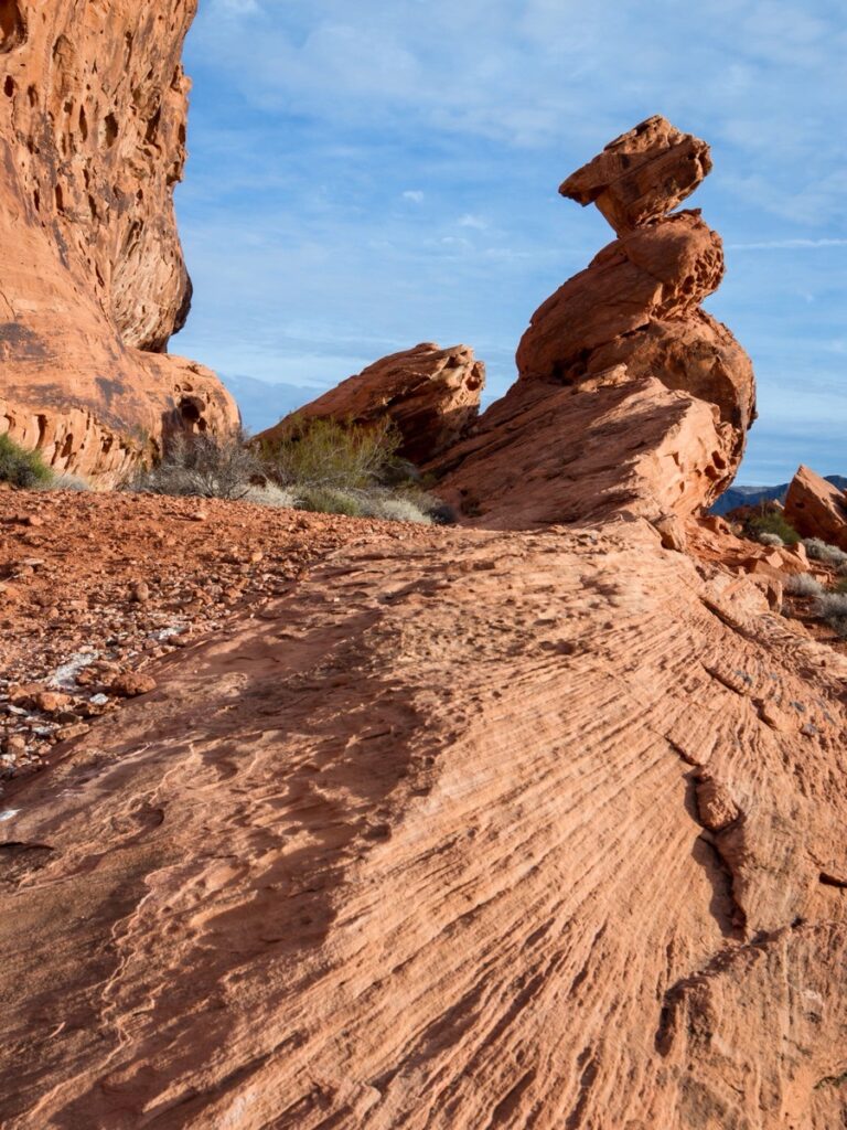 Balancing Rock perched on a narrow base in the Valley of Fire State Park, Nevada