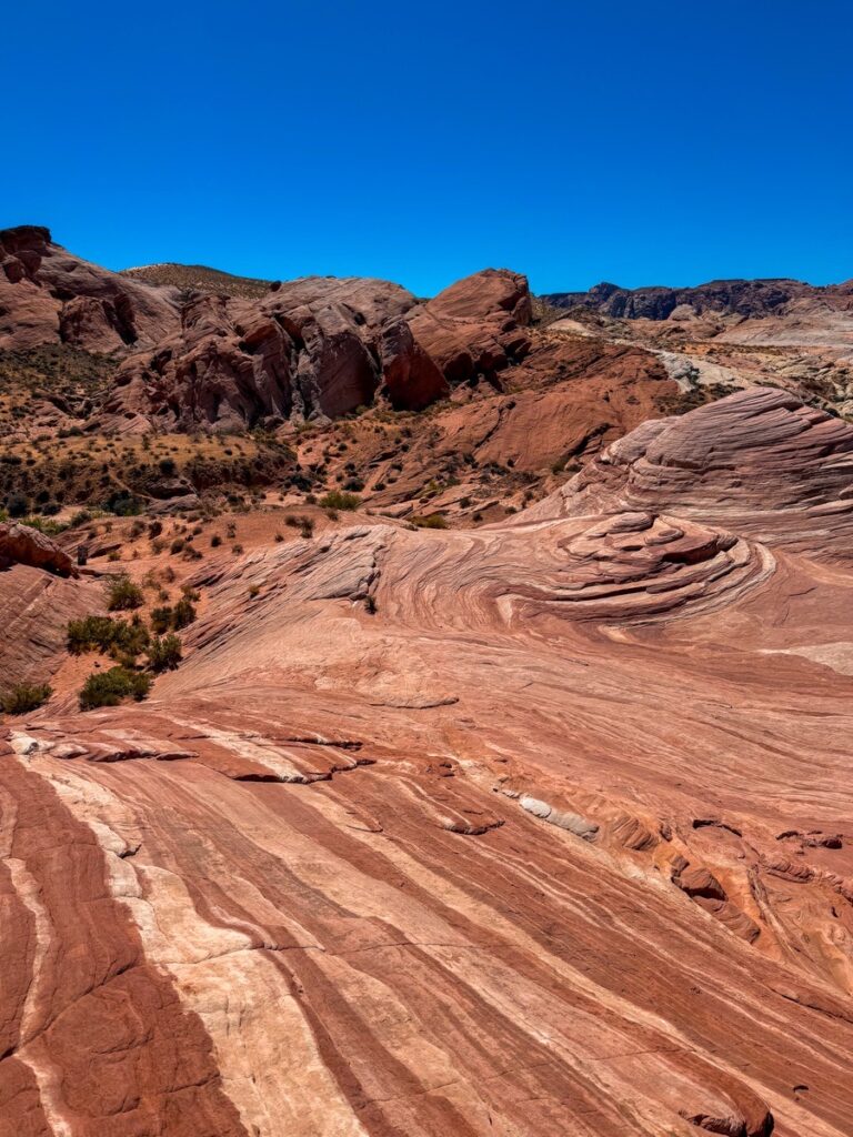 Swirled red and white sandstone on the Fire Wave trail in the Valley of Fire