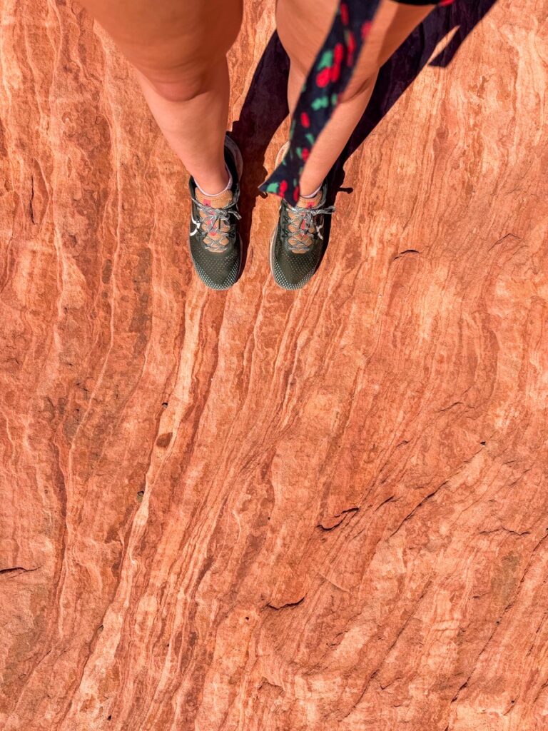 Wearing proper shoes on the striped sandstone of the Fire Wave in the Valley of Fire