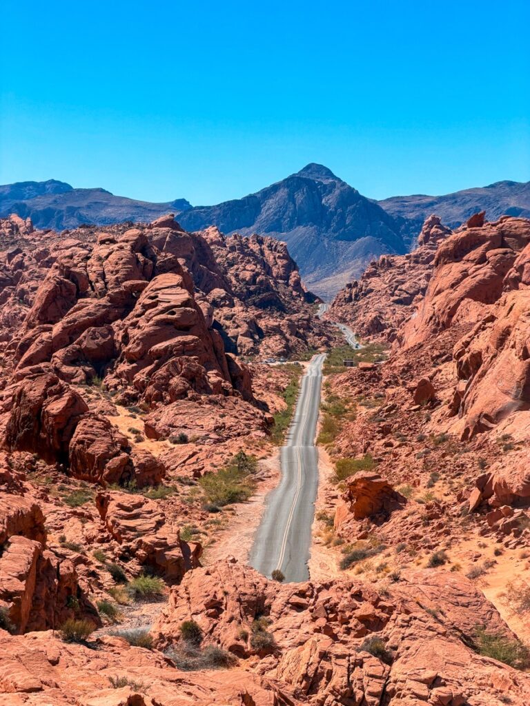 The famous view looking down Mouse's Tank Road in the Valley of Fire State Park