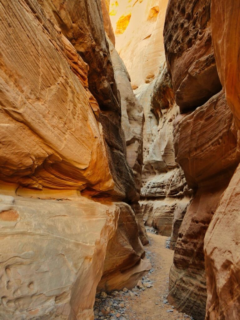 The narrow slot canyon on the White Domes Loop, a filming location in the Valley of Fire