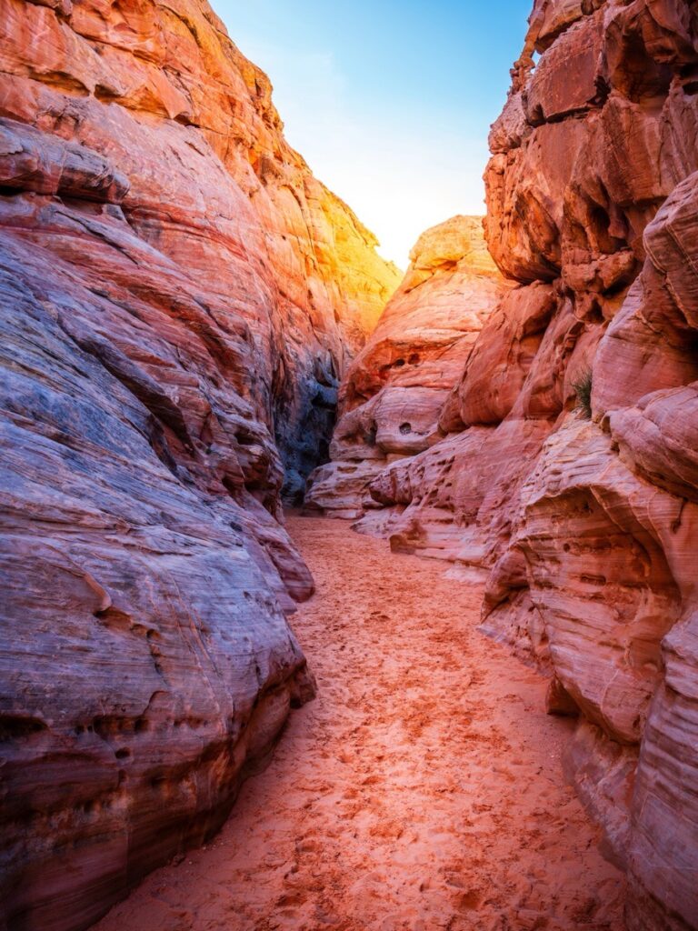 The sandy slot canyon on the White Domes Loop in the Valley of Fire State Park